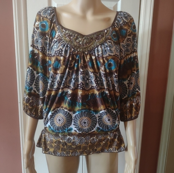 new directions Tops - New Directions Woman's Size small beaded long sleeve blouse shirt top